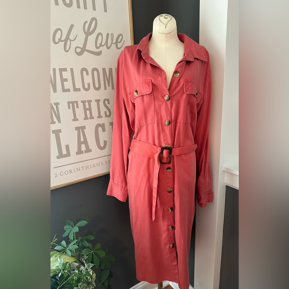 Lightweight button up and belted trench style coat